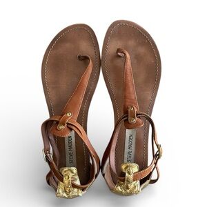 Steve Madden Strappy Leather Grecian Sandals with Gold Heel Cups, Size 9.5